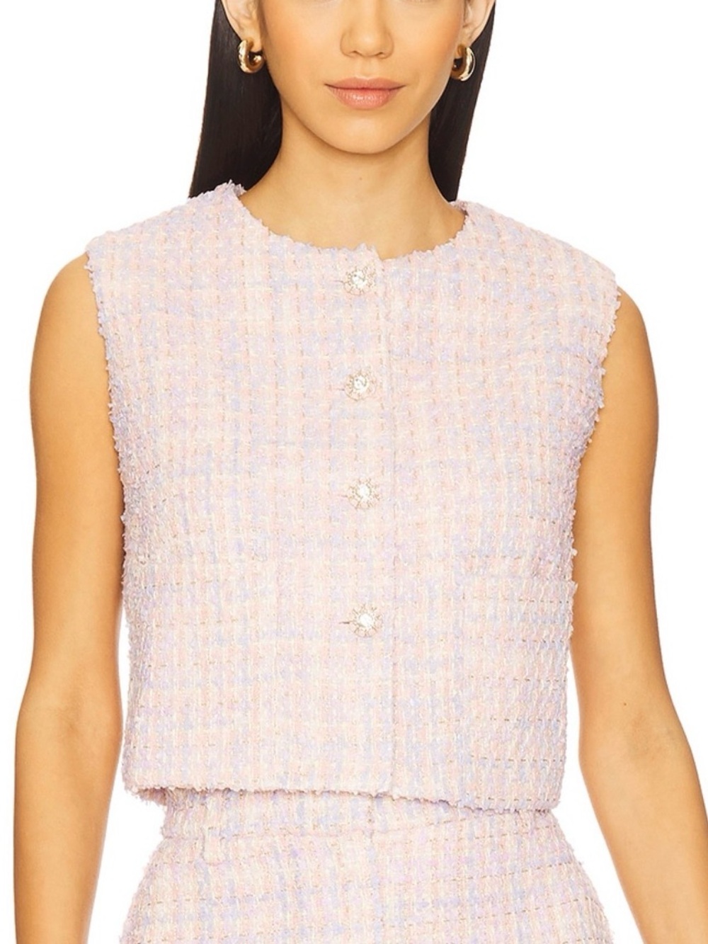 ASTR The Label Wynn Tweed Vest Pink Multi Size Large